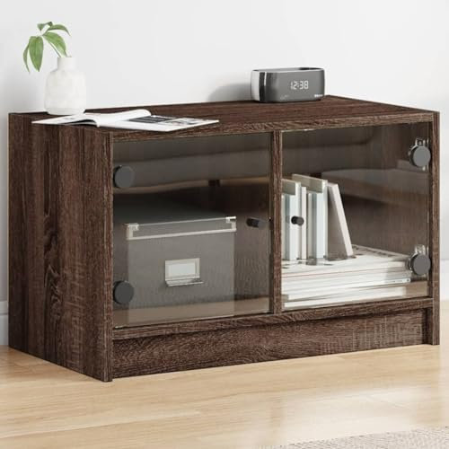 LAPOOH Mobile Porta TV con Ante in Vetro Rovere Marrone 68x37x42 cm,Mobile TV,Mobile Porta TV Soggiorno,Mobile TV Soggiorno Moderno-836363