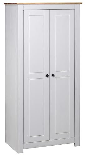 Willood Kleiderschrank Weiß 80×50×171 5 cm Kiefer Massiv Panama Serie Kleiderschrank geeignet für Schlafzimmer Wohnzimmer Flügeltüren mit Schienen