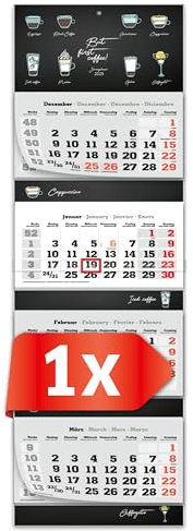 PRIMUS PRINT XXL Kalender 2025 - Mehrblock Wandkalender - 4-Monatskalender - Jahres Blockkalender - mit Datum Schieber - inklusive Feiertagen und Ferien - verschiedene Motive - [ 1x FirstCoffee ]