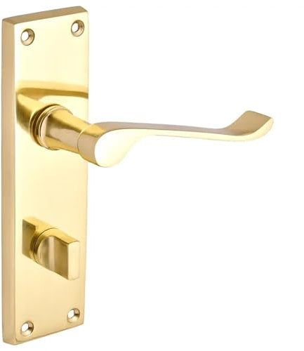 Designer Levers - Victorian Scroll Lever Door Handles - Polished Brass - 1 Pair - Bathroom Locking Door Handle - with Thumbturn