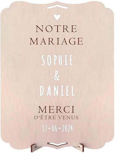 nagu® Mariage | Panneau de Bienvenue Personnalisé Bois 30x22 cm | Poster avec Lettres et Chiffres Autocollants | Photocall Mariage | Décoration Table avec Support et Trou pour Suspendre