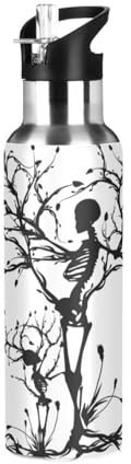 Yopersonalizes Bouteille d'eau isotherme avec paille - 1 l - Motif tête de mort et squelette - En acier inoxydable - Anti-fuite - Pour voyage, salle de sport