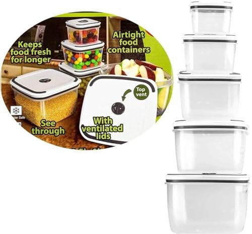 YORKSHIRE HOMEWARE 5 Pack Square Storage Containers with Airtight Sealed Lids | Lunch Box for Kids | Plastic Food Storage Container | Meal Prep Kitchen Organization | BPA Free Microwave Dishwasher Sa