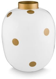 Pip Studio Vase Metall Dots weiß-Gold 32cm