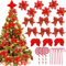 Abitoncc 24 PCS Red Christmas Tree Decorations, Red Artificial Poinsettia Flowers, Red Foam Bows, Red Feather Wings, Christmas Candy Canes Ornaments for Christmas Decorations Red