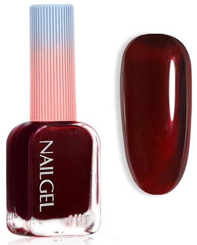 Pearl Nail Polish Red - Wine Red Nail Varnish Quick Dry - No Bake Shimmer Nail Polish - Pearlescent Burgundy Nail Polish - Long Lasting Cherry Red Glitter Nail Polish for Christmas