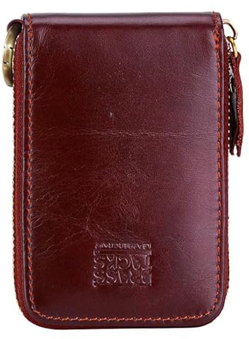 BRASS TACKS Leathercraft Kreditkartenetui Echtleder Vintage RFID-Schutz Reißverschluss Multifächer-Kartenhalter Portmonee Geldbörse Unisex