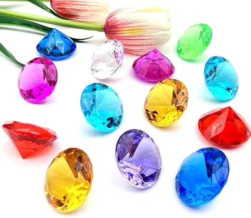 CANCYCC 30 Stück Acryl Edelsteine für Kinder, 30mm Groß Bunt Diamanten | Diamanten Kinder Groß Edelsteine für Vasen, Tischdeko, Kindergeburtstag Schatzsuche Hochzeit Deko