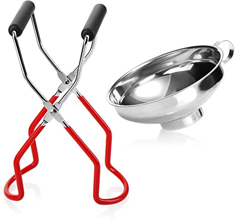 com-four® 2-teiliges Einkoch-Set aus Glasheber und Einmachtrichter - Trichter zum Abfüllen beim Einkochen - Greifzange für heiße Einmachgläser (Starterset - 2-tlg)