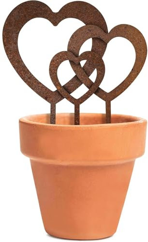 Herz Gartenstecker, 3 Stück Gartendeko Gartenschild Grabschmuck, Blumentopf Deko Stecker Herz aus Edelrost Metall, Pflanzenstecker für Gartendekoration Frühling Deko
