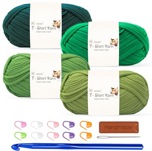 Tshirt Garn 4x100g Häkelgarn für Taschen, Häkelgarn Bändchengarn Baumwollgarn für Häkeln, Textilgarn mit 10mm Häkelnadel & Zubehör – Ideal für Taschen, Körbe & Textilprojekte