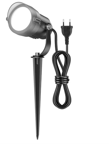 HIBOITEC 12W Gartenbeleuchtung mit 1,5m Kabel 1320LM Gartenstrahler | IP65 Wasserdichte Gartenbeleuchtung mit Strom, 270° Schwenkbar Kaltweiß Gartenlampen für Draußen Haus Hof Terrasse, 1 Stück