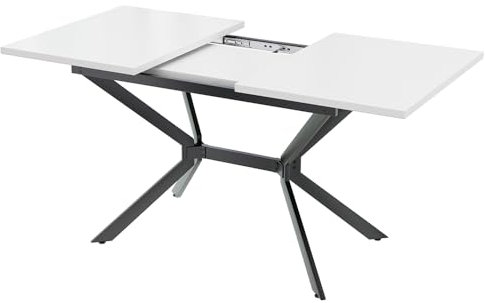 ZHIHUASMTBX Table à Manger Extensible Blanche 120/160 * 80cm, Pieds de Desk en métal Noir, Table à Manger rectangulaire Blanche, Convient pour Quatre à Six Personnes