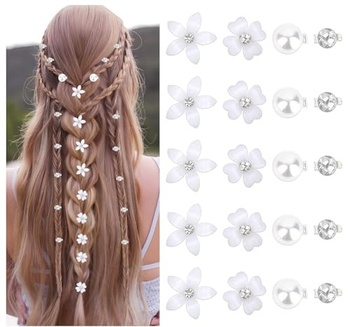 Lot de 20 Mini Pince Cheveux Fleur, Mini Pinces à Cheveux avec Fleurs Blanches et Strass, Petites Pinces à cheveux Blanches En Forme de Fleurs, Accessoire Cheveux Mariage pour Femmes Et Filles