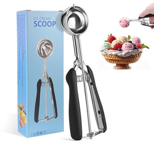 Bellanova Porzionatore per Gelato in Acciaio Inox 304, Testa da 5 cm, Cucchiaio Gelato da Design a Rilascio con Manico Nero, adatto per Gelato, Dessert e Palline di Melone (Nero)