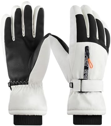 Andiker Gants de ski pour hommes, gants chauds coupe-vent imperméables avec poche zippée, anti-perte, gants d'hiver à écran tactile pour