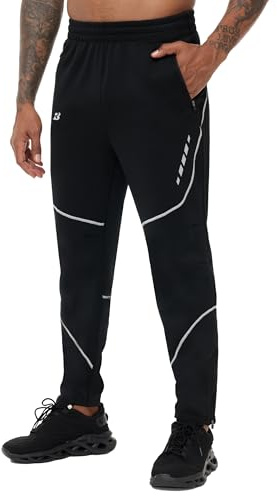 Roadbox Men's Mountain Bike Pants, Winter Thermal Fleece Lined Cycling Pants with Zip Pockets, Waterproof Windproof for Cold Weather Bicycle MTB Running Hiking Outdoor Black Grey
