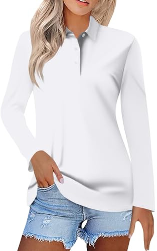 Long Sleeve Polo Golf Shirts Womens Lightweight Work Tees Casual Tennis Tops Sports Workout Running Blouses