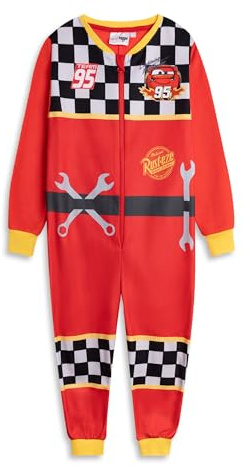 Disney Cars Boys Red Zip-Up Onesie | Long Sleeve Microfleece Loungewear & Sleepwear with 95 Rust Design | Perfect for Bedtime & Movie Nights Merch - 7-8 Years