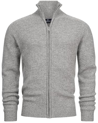 KRONSTADT Herren KSDorsey Klassische Strickjacke aus Wollmix mit Stehkragen | Übergangsjacke für Männer Lt Grey Mix, M