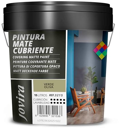 JOVIRA PINTURAS Pintura Mate Cubriente | Colores | Pintura interior-exterior con excelente poder cubriente. (15 Litros, Verde Oliva)-T