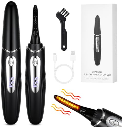 LOPHE Beheizte Wimpernzange, Wimpernzange Beheizbar mit Intelligent Power Off, Schnelles Erhitzen Wimpernzange Elektrisch USB Eyelash Curler für Makeup, Schwarz(F)