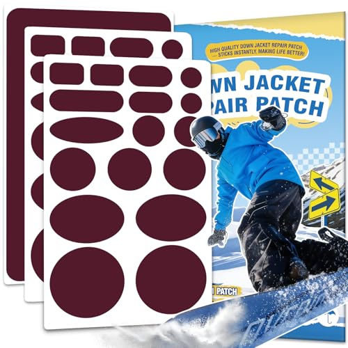 Daunenjacke flicken Reparaturset Weinrot, 34 Stück 25*15 cm Flicken Daunenjacke Selbstklebend Stoff, Nylon Selbstklebender Wasserdichte Reparatur Patch für Zelten, Skianzüge, Jacken, Schlafsäcke