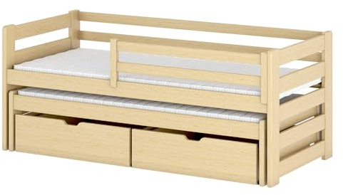 Klappbares Doppelbett aus Holz für EIN Kinderzimmer Senso 90x200 Kiefer mit Schubladen und zusätzlicher Schlaffläche