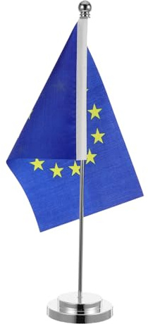 OSOLADY Petit Drapeau de Table de L’union Européenne avec Support en Plastique, Base Stable, Décoration de Bureau et Fête, Accessoire pour Déco Noël et Événement Professionnel, Pavillon