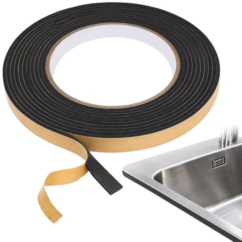 ZenithQuest Sealing Foam Tape, Hob Sealant Strip Foam Tape, Single Sided Self Adhesive Foam Tape for Glass Window and Door, Cabinets, Sinks, Wall Gaps Protection & Sealing, Black