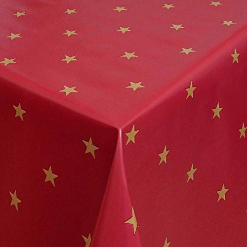 Wachstuch Wachstischdecke Tischdecke Gartentischdecke Sterne Gold Sterne Rot Breite & Länge wählbar 140 x 100 cm abwaschbar