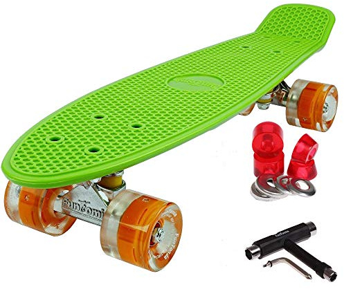 FunTomia 57cm Mini-Board Skateboard mit oder ohne LED Leuchtrollen inkl. Aluminium Truck, ABEC-9 Kugellager und T-Tool (grün)