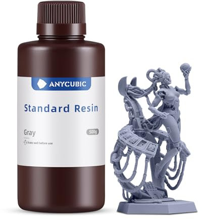 ANYCUBIC 3D Drucker Resin, UV 405nm Standard Rapid Photopolymer Resin, mit Hoher Genauigkeit und Schneller Aushärtung und Hervorragender Fließfähigkeit für den LCD DLP 3D Printer (Grau,500g)