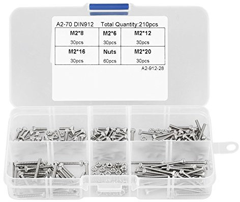 M2 Cup Kopf Innensechskant Bolzen Schrauben Nuts Sortiment Kit 304 Rostfreier Stahl Schraubenmuttern und Standoffs mit Kunststoff-Box 210st MEHRWEG VERPACKUNG