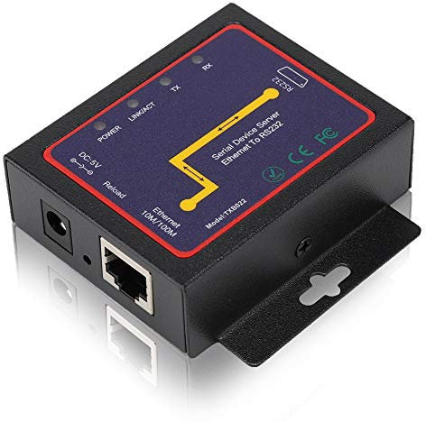 Oumij Single Serial Server Converter Kleine Größe Schwarzer RJ45 zu RS232 Single Serial Server Steckbarer RS-232/485/422-zu-TCP/IP-Konverter 100-240V(EU)