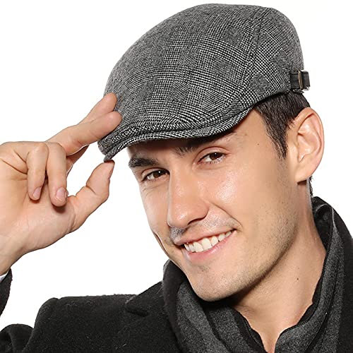 Superora Schirmmütze Herren Barett Schiebermüntze Baskenmütze Herrenmütze Winter Warme Cap Newsboy Flat Schwarz