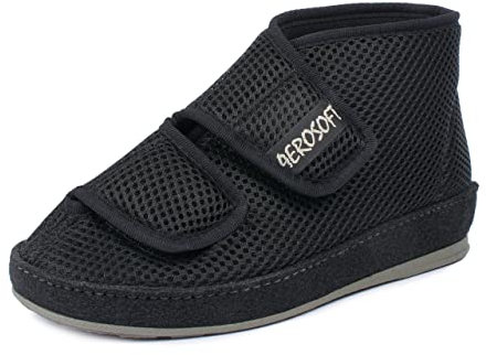 Aerosoft Klett-Stiefel 6062-4P Damen Herren Hausschuh Weite G-H rutschhemmend (Schwarz, Numeric_39)