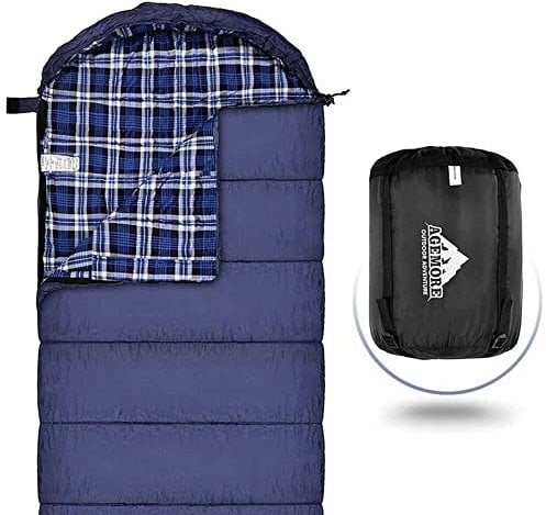 Baumwoll-Flanell-Schlafsack für Erwachsene, 100% Baumwollfutter-Schlafsack für Camping, Wandern, Rucksackreisen, leicht und tragbar, 3-4 Jahreszeiten bei warmem Wetter (Blau/Blau)