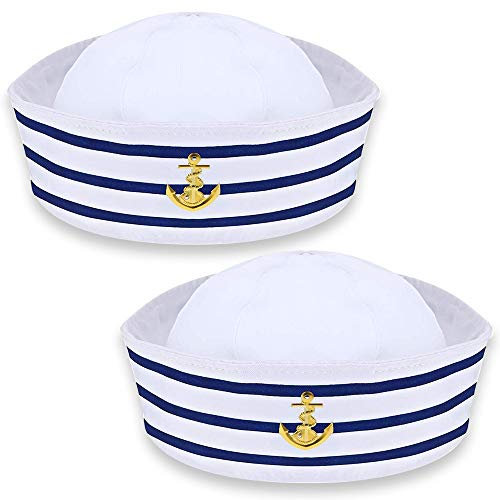 Kapitänsmütze Matrosenmütze, Weiß Kapitänsmützen Herren Ideal Matrosen Kostüm Accessoires, Partyhut Erwachsene Marine Mütze Damen/Männer Marine Hut Kapitän Accessoires für Partys Cosplay(2 Packung)