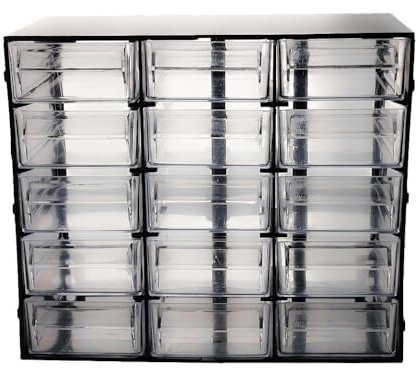 Sortimentskasten 15 Fach Sortierkasten für Kleinteile Organizer Schrauben Sortierbox Kleinteilemagazin Sortimentsboxen Sichtlagerschrank