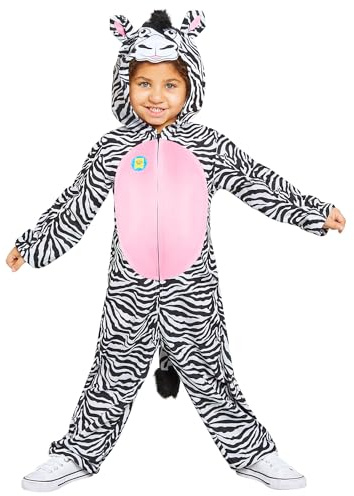amscan 9908798 All-in-One-Zebra-Kostüm für Kinder, Tierkostüm, Zoo, Welttag des Buchs, Woche, Mädchen-Jungen-Outfit (Alter 3-4 Jahre), Schwarz, Weiß