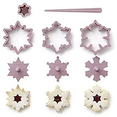 Betty Bossi Ausstecher-Set Keks Schneeflocken 3-teilig, spülmaschinengeeignet, inkl. Mini-Stern-Ausstecher und Reinigungsstäbchen, Perfekt für Spitzbuben, Zimtsterne, Weihnachtsplätzchen