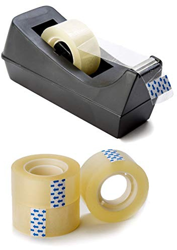 Morgan's Direct - Tape Dispenser with 3 Refill Rolls – Heavy Duty Black Desk Tape Dispenser with Weighted Base, Non-Slip Office Tape Holder for Desk, Warehouse & Post Room