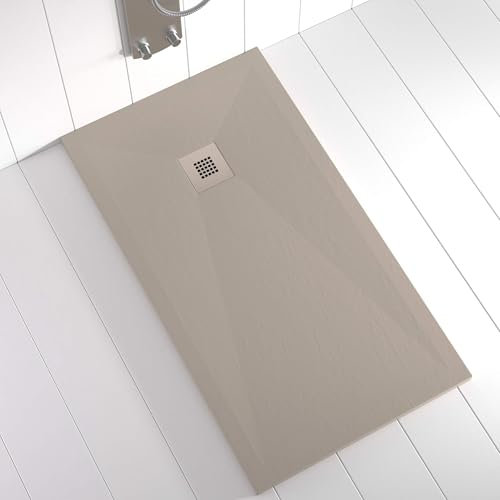 Shower Online Plato de ducha Resina PLES - 90x140 - Textura Pizarra - Antideslizante - Todas las medidas disponibles - Incluye Rejilla Color y Sifón - Arena S 3005 Y 50R