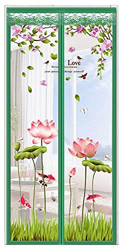 ZJXSNEH Tenda Morbida Magnetica Ricamata Criptata A Scacchi Muta Anti-Zanzara Loto Verde 100X240CM