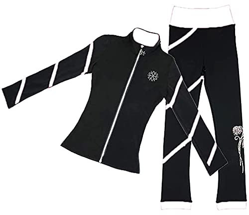LIUHUO Schlittschuhjacke, Hose, Set, Mädchen, Schwarz, Trainingskleidung, Skating-Oberteil, Leggings