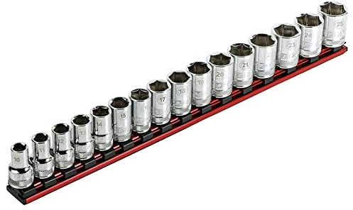 ARES 60129-1/2-Inch Drive Magnetic Socket Organizer - Aluminum Rail Stores up to 16 Sockets and Keeps Your Tool Box Organized