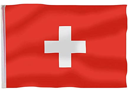 Bandera Suiza, bandera nacional suiza, medida 145 x 90 cm, tejido de poliéster con trabilla para el mástil