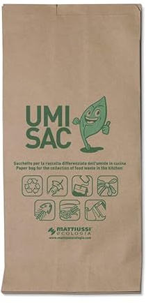 Sacchetti per la Raccolta Differenziata dei Rifiuti Organici, in Carta Riciclata Trattata Antiumido, per Contenitori da 10 Litri, Confezione da 100 Pezzi