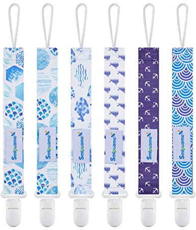 Smlpuame Baby Schnullerkette Junge,6 Stück BPA-Frei Schnullerband Stoff Junge,Schnuller Kette Nuckelkette Passen Die Meisten Schnuller und Beißspielzeug,Dummy Clips für Baby Geburt Geschenk(Meer)